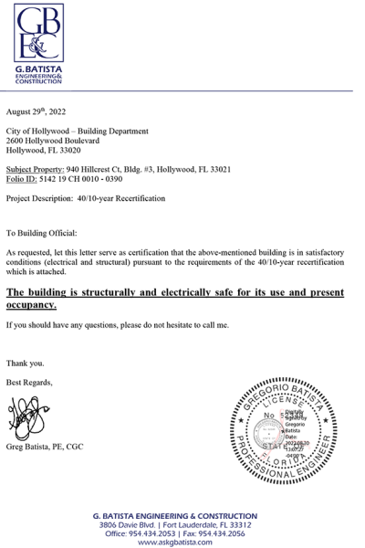 40 year insp city of Hollywood